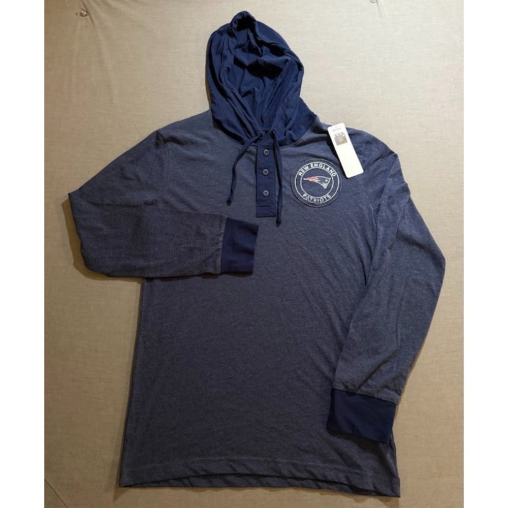 New England Patriots Hoodie Mens M Blue 1/4 Button Drawstring Long Sleeve.